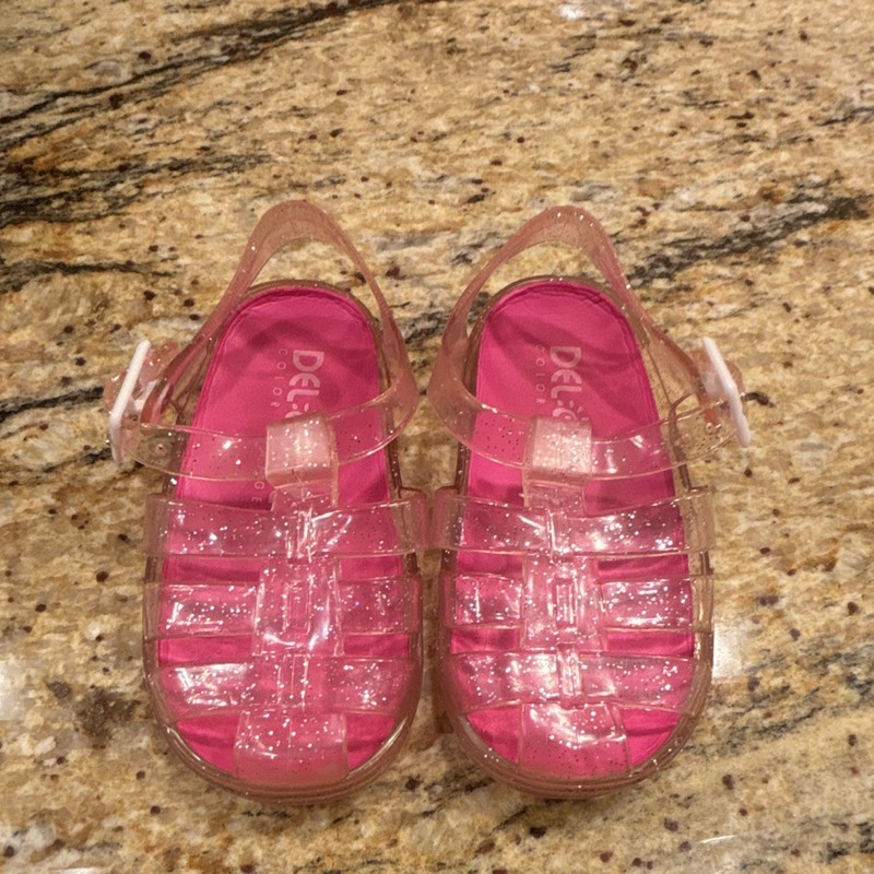 Del Sol Girls Pink Glitter Color Changing Jelly Buckle Sandals Size
