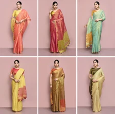 Chanderi Tissue Linen Saree with Zari Border (With Blouse Piece)