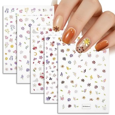 Flower Nail Stickers   5D Embossed Floral Nail Art Caramel Bloom Drama