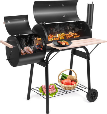 Outvita Charcoal Grill and Offset Smoker, Outdoor Patio Barbecue Cooker with Whe