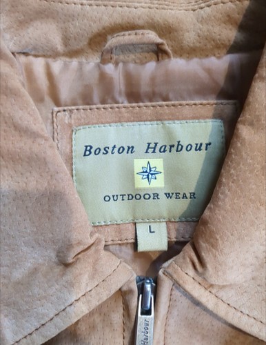 Vintage Boston Harbour Brown Suede Leather Bomber Jacket Full Zip Men’s Large - Picture 2 of 11