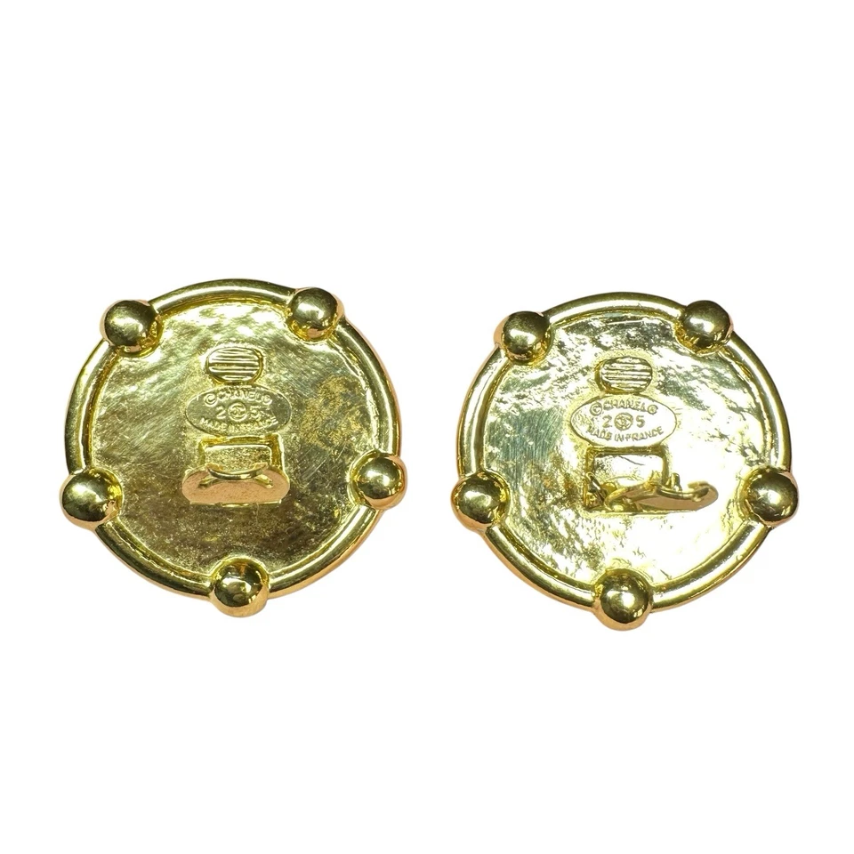 Pendientes de clip vintage Chanel tono dorado pasarela alta costura XL CC logotipo años 80 firmados Foto 4 de 4