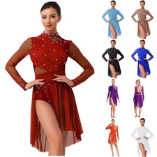 Women's Lyrical Dance Dress Long Sleeve Ballet Skirt Leotard Dance Costume