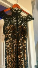 Roya Queen Black/Beige Sheer Lace Mesh High Neck Long Gown Dress Size 8