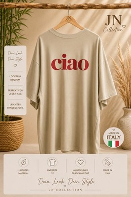 Damen Oversize T-Shirt Gr. 44 58 Beige Ciao Print AA 75 Made in Italy Neu