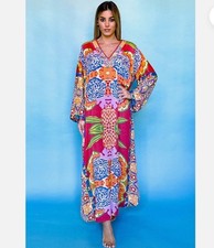 ANTICA SARTORIA 2024 RED COLORFUL FLOWER LONG MUMU/KAFTAN/DRESS NWT OS