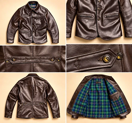 Men's Brown Leather Button-Front Jacket, Top Grain Cowhide - product listing photo