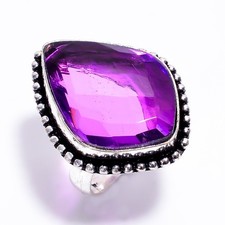 Handmade Amethyst Purple Gemstone 925 Sterling Silver Ring 9.25 US Gift For Her