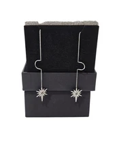 Swarovski Rhodium-Plated North Star Threader Earrings – Clear Crystals – 3.5"...