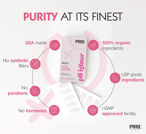 PURE WOMAN Ph-Ighter 10 Vaginal Boric Acid Suppositories for Women with Hyaluron - Picture 8 of 12