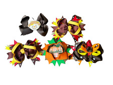 Hair Bows Thanksgiving Fall Turkey Pumpkin Lot of 5 Brown Clip Hairbow