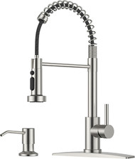 Kitchen Faucet with Soap Dispenser, Burhsed Nickel Stainless Steel Single Handle
