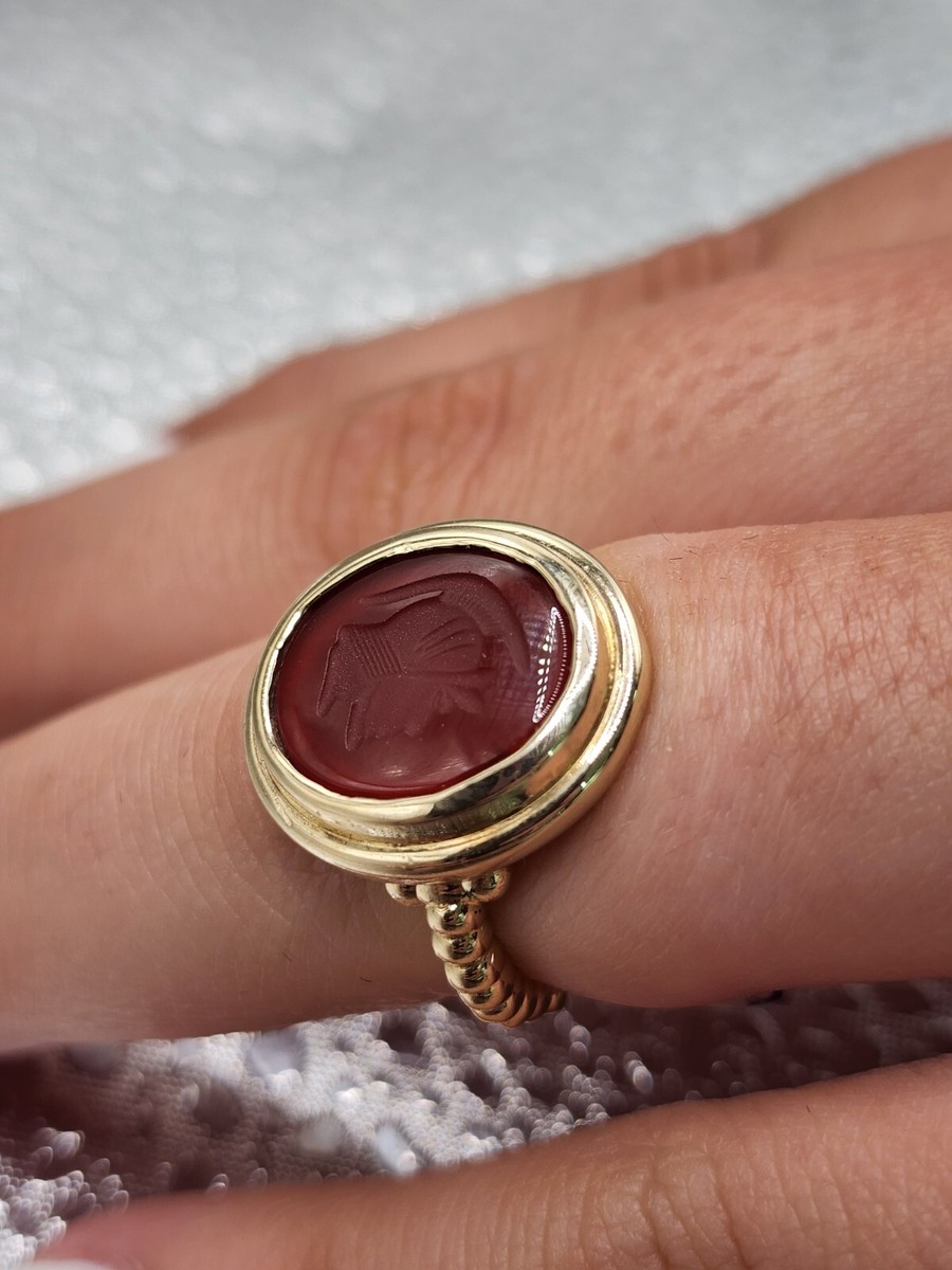 10kt Yellow Gold Ring Roman Soldier Itaglio Carnelian