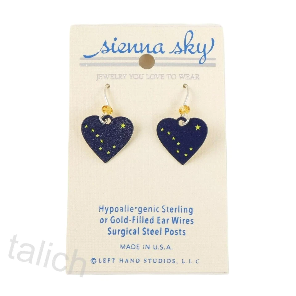 Pendientes Sienna Sky Bandera del Estado de Alaska Corazón Ligeros Únicos Hechos a Mano en EE. UU. Foto 2 de 4