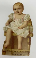 VINTAGE MELLIN'S BABY FOOD OUR BABY BOSTON MA  DIE CUT STANDING BABY TRADE CARD