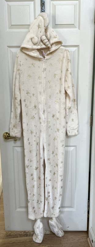 Justice Ivory Unicorn Pajama Lounge PJ One-Piece Costume Size 16/18
