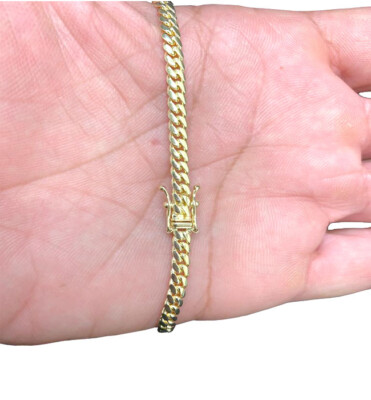 14k Solid Yellow Gold Miami Cuban Link 4mm Chain Necklace Bracelet 7''-30'' 