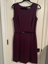 Calvin Klein Belted Fitted Eggplant Purple Maroon Dress 10