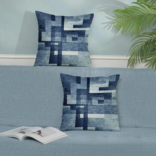Dusty White Pillow Covers 18x18, Abstract Art 18" x 18" (Pack of 1) Navy Blue - Bild 3 von 7