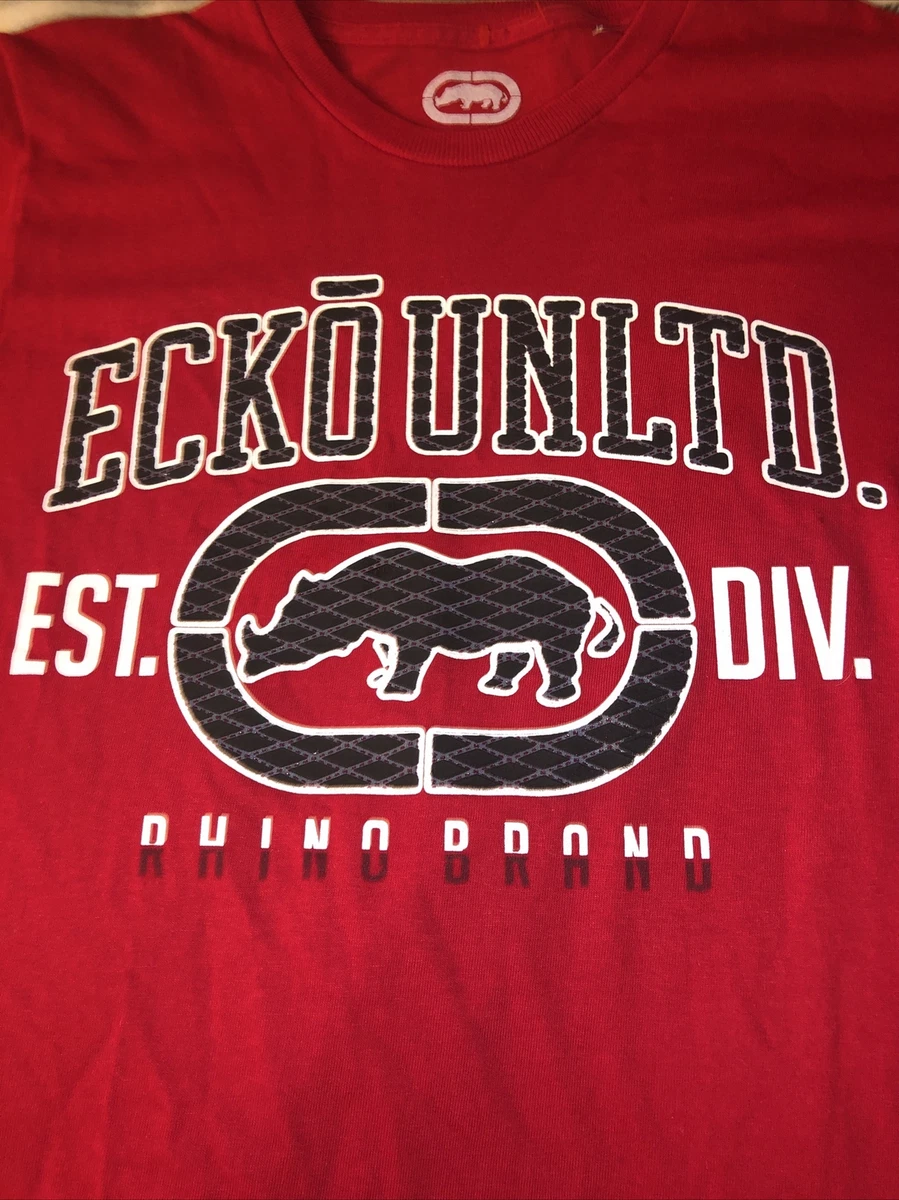 ECK UNLTD MARCA RHINO Camiseta Roja para Hombre Mediana ECKO Hip Hop Desgaste Elevado Logotipo