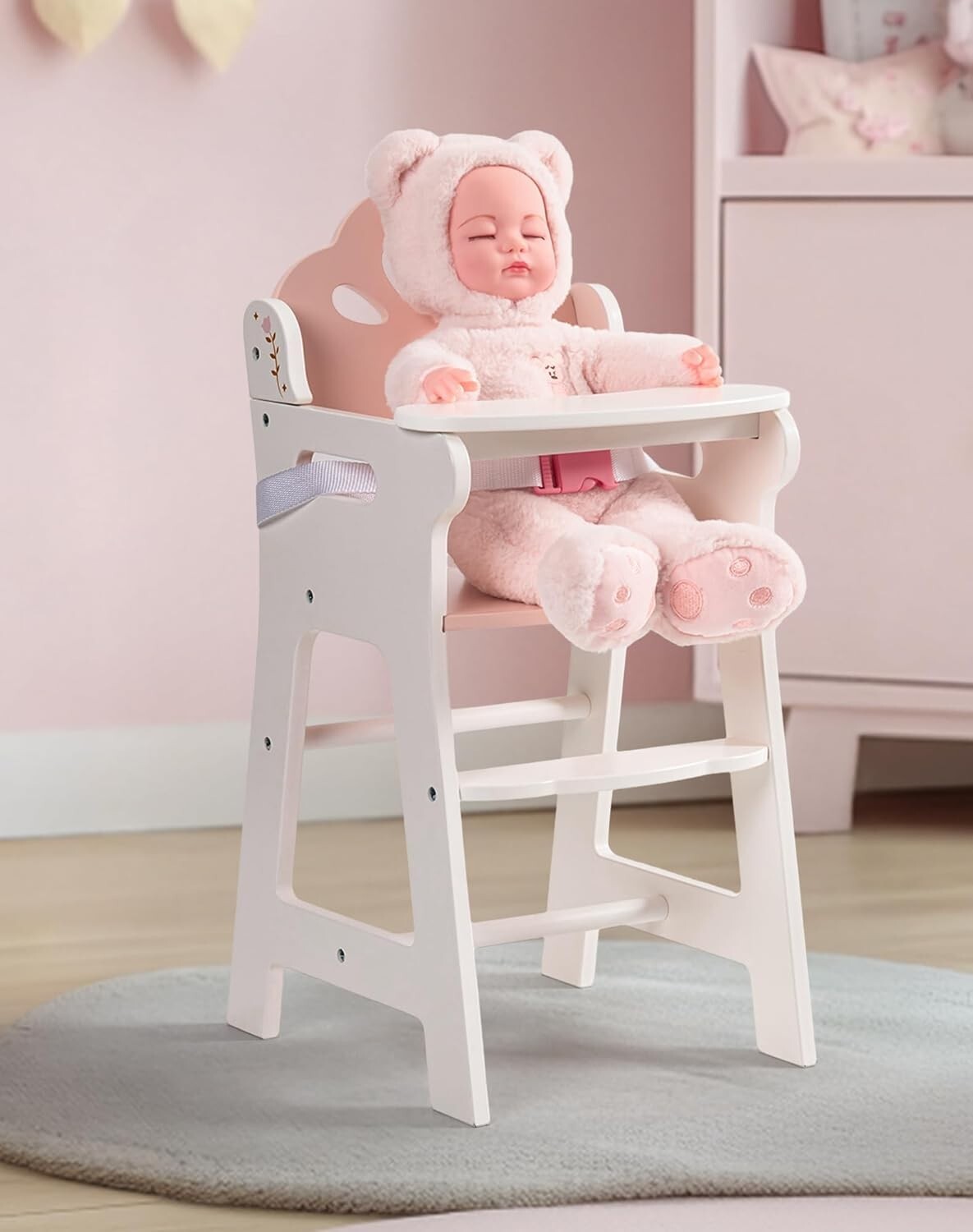 Robud High Chair for Pretend Play Wooden Baby Doll Furniture