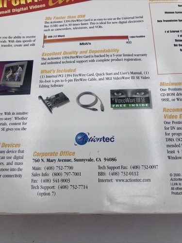 Actiontec Internal PCI 1394 Firewire Card 3 Port New NIB - Picture 13 of 14