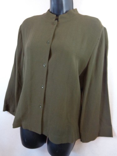 Eileen Fisher Blouse Women's 3/4 Sleeve Mandarin Collar Medium Green - 第 4/11 張圖片