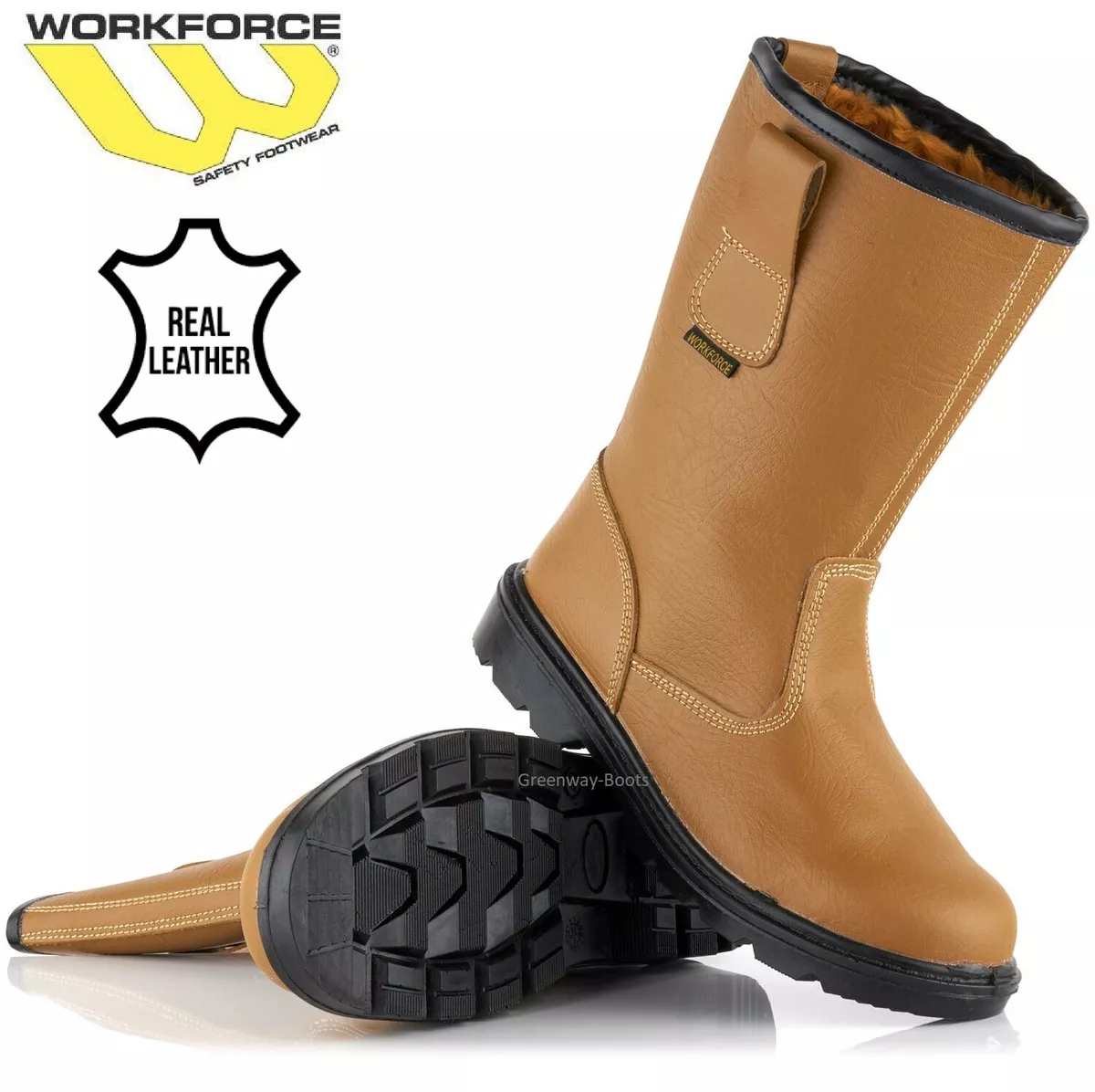 MENS LEATHER WATERPROOF RIGGER SAFETY STEEL TOE CAP BOOT LINED WORK WELLIES SIZE