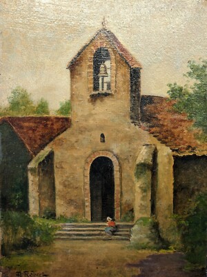 Antikes original französisches Ölgemälde ländliche Landschaft 19.Jh. signiert A Robert