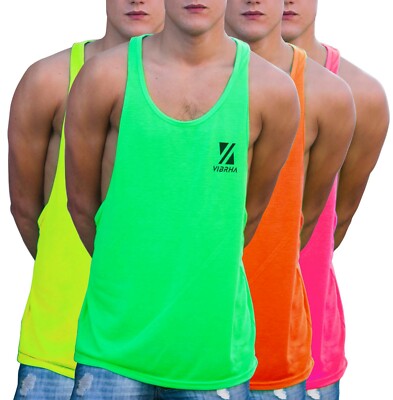 Canotta Uomo Fitness Fluo - Dorso A Vogatore E Giromanica Largo - Per Palestra E Discoteca - Foto 8