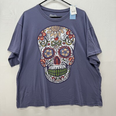 HASTA SIEMPRE T-Shirt XL Womens Candy Skull Graphic Purple & Multicolor Top New