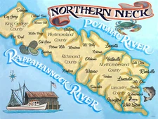 Northern Neck of Virginia Print . Retro map-art, Beach House Decor, Travel