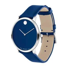 Movado Swiss Modern 47 Quartz Blue Dial Men's Slim Watch 0607251