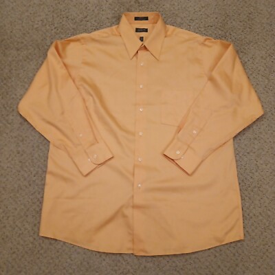 Arrow Shirt Mens Large Orange Sateen Long Sleeve Button Up Cotton Blend