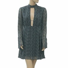 Free People Printed Tunic Mini Dress Floral Cutout Swing Flared Vintage S 203147
