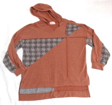 Sugarfox CA USA Hoodie Woman’s Sz 1X Plaid Rust Knit Long Sleeve Lt WT