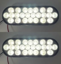 Pair 6" Oval Pearl White LED Reverse Backup Lights - Smoked Lens