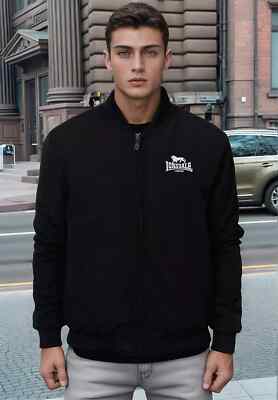 Lonsdale Meadow Herren Bomberjacke Blouson Gefütterte Übergangsjacke Schwarz M-L