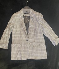 Hallhuber Check Ruched Sleeve Jacket Ladies Black/white Uk 12 #ref105