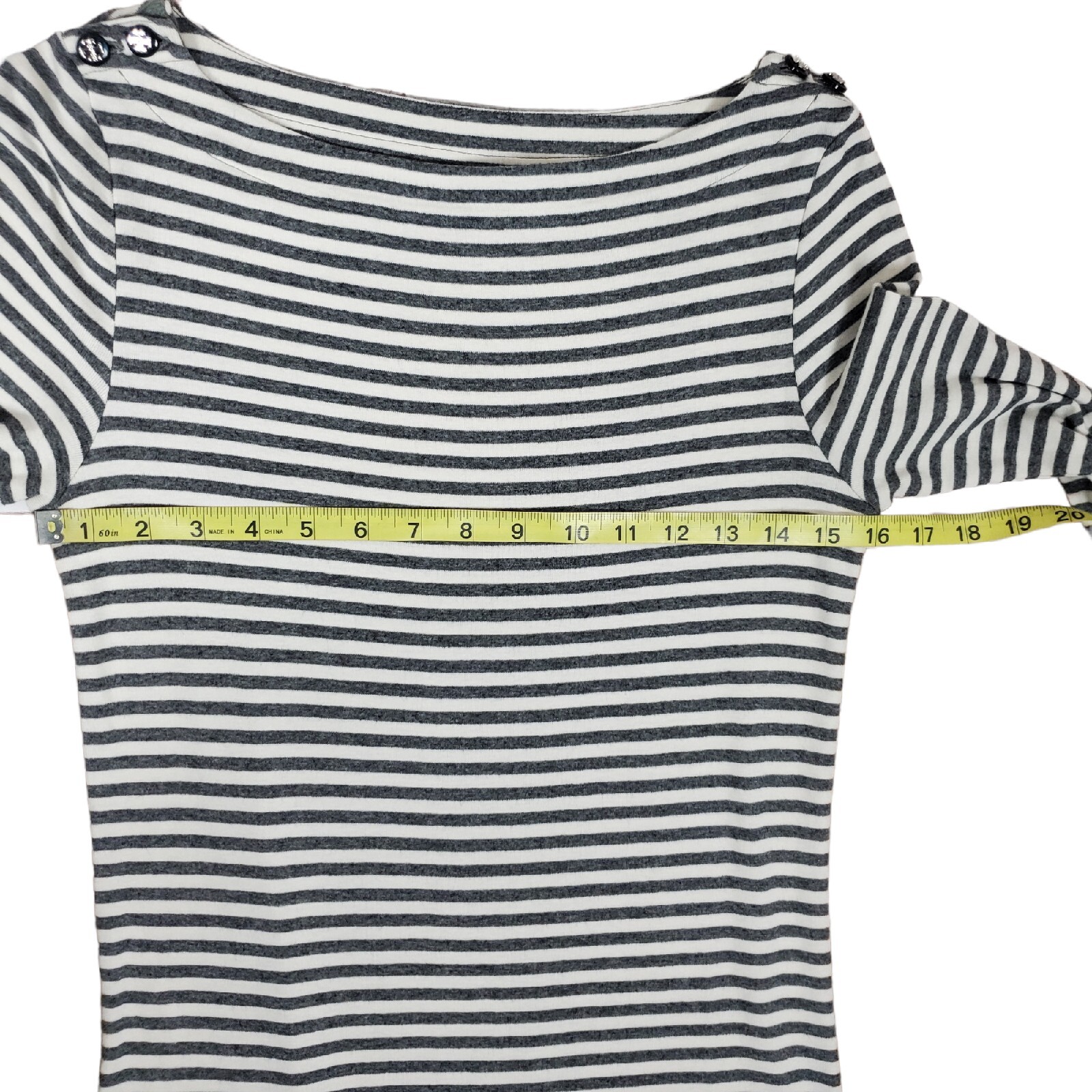 Tory Burch Pima Cotton 3/4 Sleeve Tee Shirt Dress XS Boat Neck Striped Logo Gray thumbnail 12