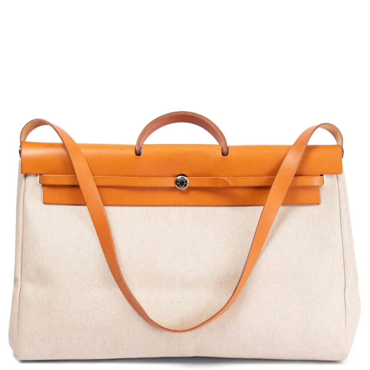 67545 auth HERMES ecru Toile H &amp; leather HERBAG 50 Travel Bag | eBay