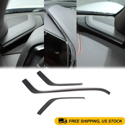 Real Carbon Fiber Dashboard L-shaped Panel Trim Strips Fit For Corvette C8 20-up