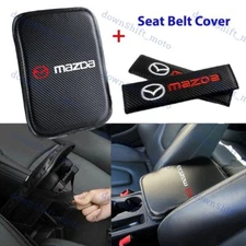 For MAZDA Embroidery Car Center Armrest Cushion Mat Pad w/ Seat Belt Cover Set