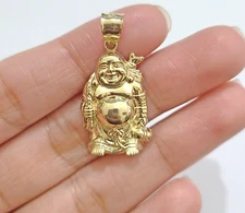 10k Yellow Gold Lucky Laughing Buddha Charm Religious Pendant Smiling 