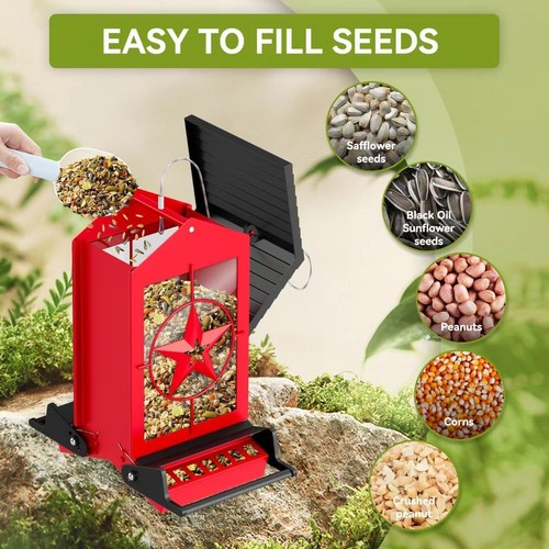 Squirrel Proof Bird Feeders for Outdoors, 5LBS Large Capacity Metal Wild Red - Picture 5 of 8