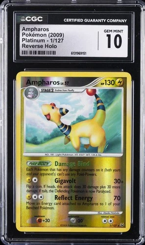 2009 POKEMON PLATINUM REVERSE HOLO #1 AMPHAROS CGC 10 GEM MINT