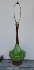 Mid-Century Modern Green Ceramic and Wood Genie Lamp