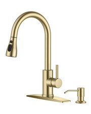 FORIOUS Kitchen Faucet with Soap Dispenser, Gold Kitchen Faucet with Pull Down S