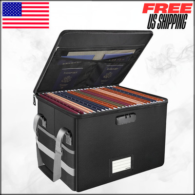 Fireproof Document File Box W/ Lock Organizer Storage Cabinet Safe Black
