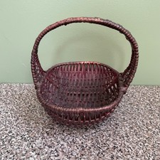 Vintage Dark Brown Round Wicker Basket